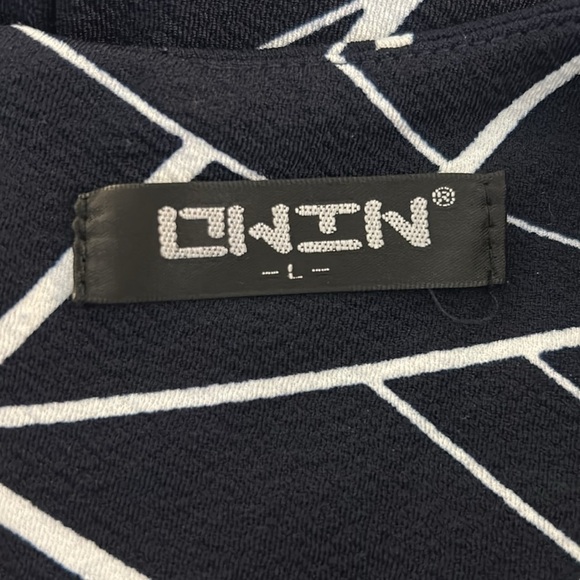 Owin Blue & White Geo Print with Lace Waist Sleeveless Midi Dress Size Large - Picture 6 of 7